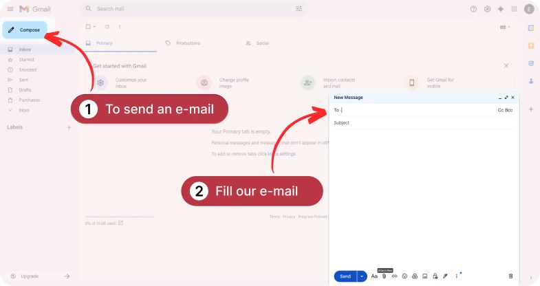 Email interface showing where to compose
